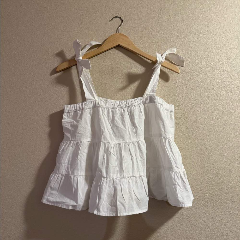 American Eagle Outfitters White Tank Top with Tiered Design and Tie Front